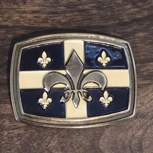 Quebec Flag, Silver & Blue Fleur-de-Lis Belt Buckle